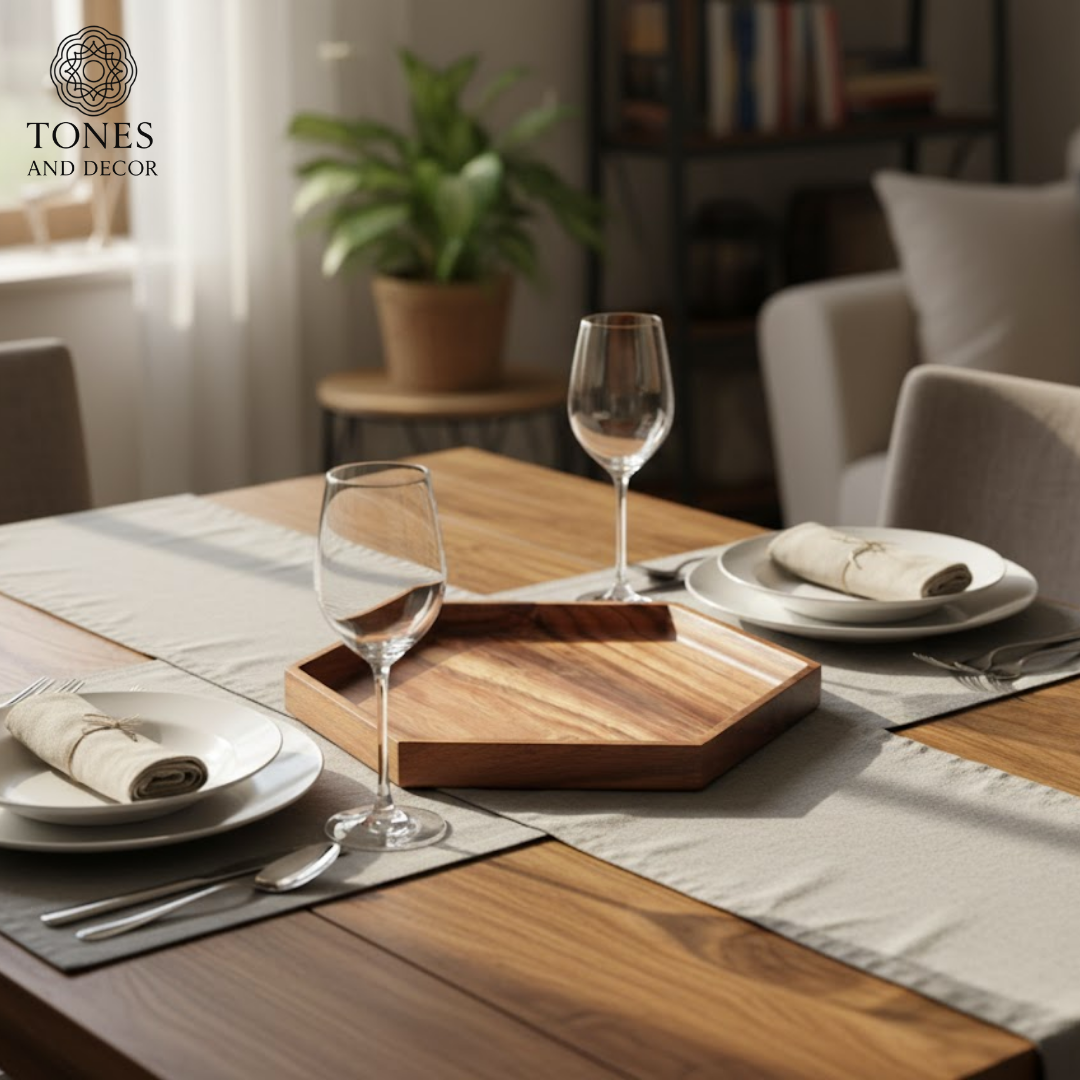 Hexagonal Handcrafted Mango Wood Serving Tray