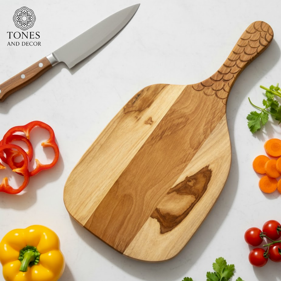 Handcrafted Engraved-Handle Wooden Chopping & Serving Board – 43.18 × 17.2 cm