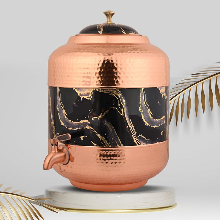 Pure Copper Water Dispenser With Royal Black Hammer Carved Design – 11Ltr