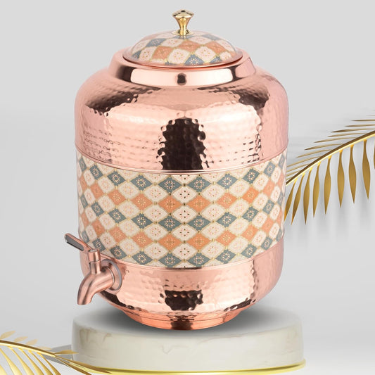 Ayurvedic Pure Copper Matka With Elegant Hammered Ethnic Design 11Ltr