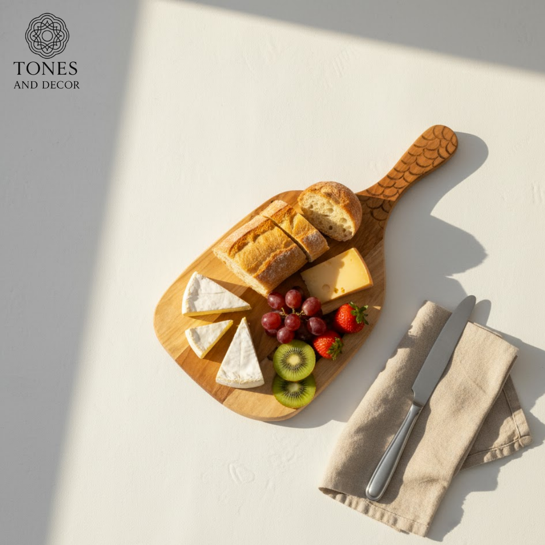 Handcrafted Engraved-Handle Wooden Chopping & Serving Board – 43.18 × 17.2 cm