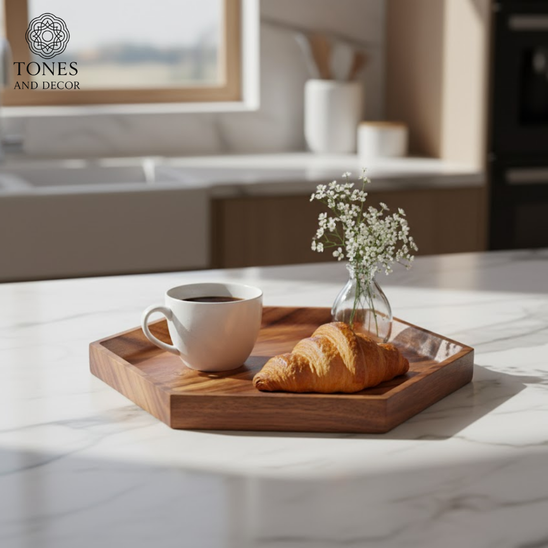 Hexagonal Handcrafted Mango Wood Serving Tray