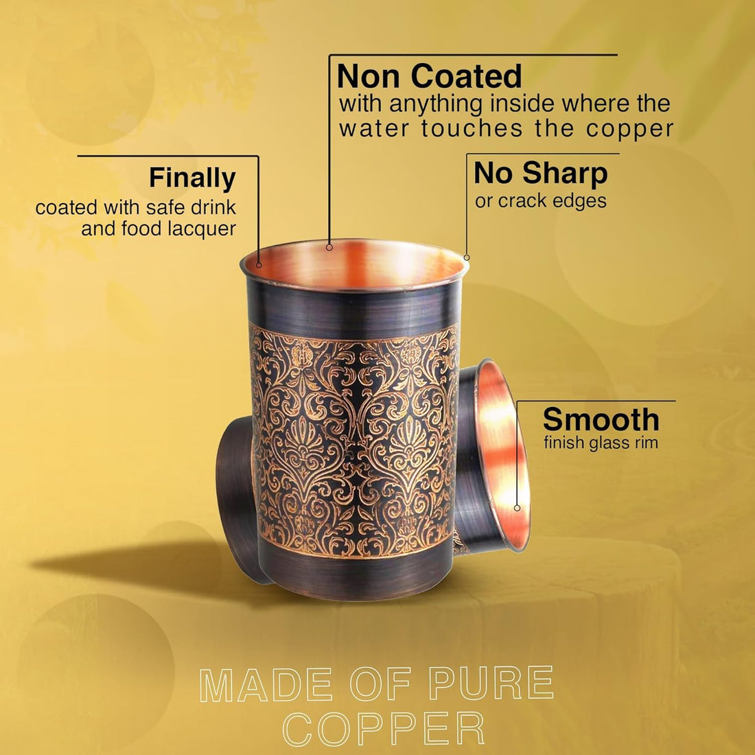 India Premium Copper Water Glass – Handcrafted Carving Design