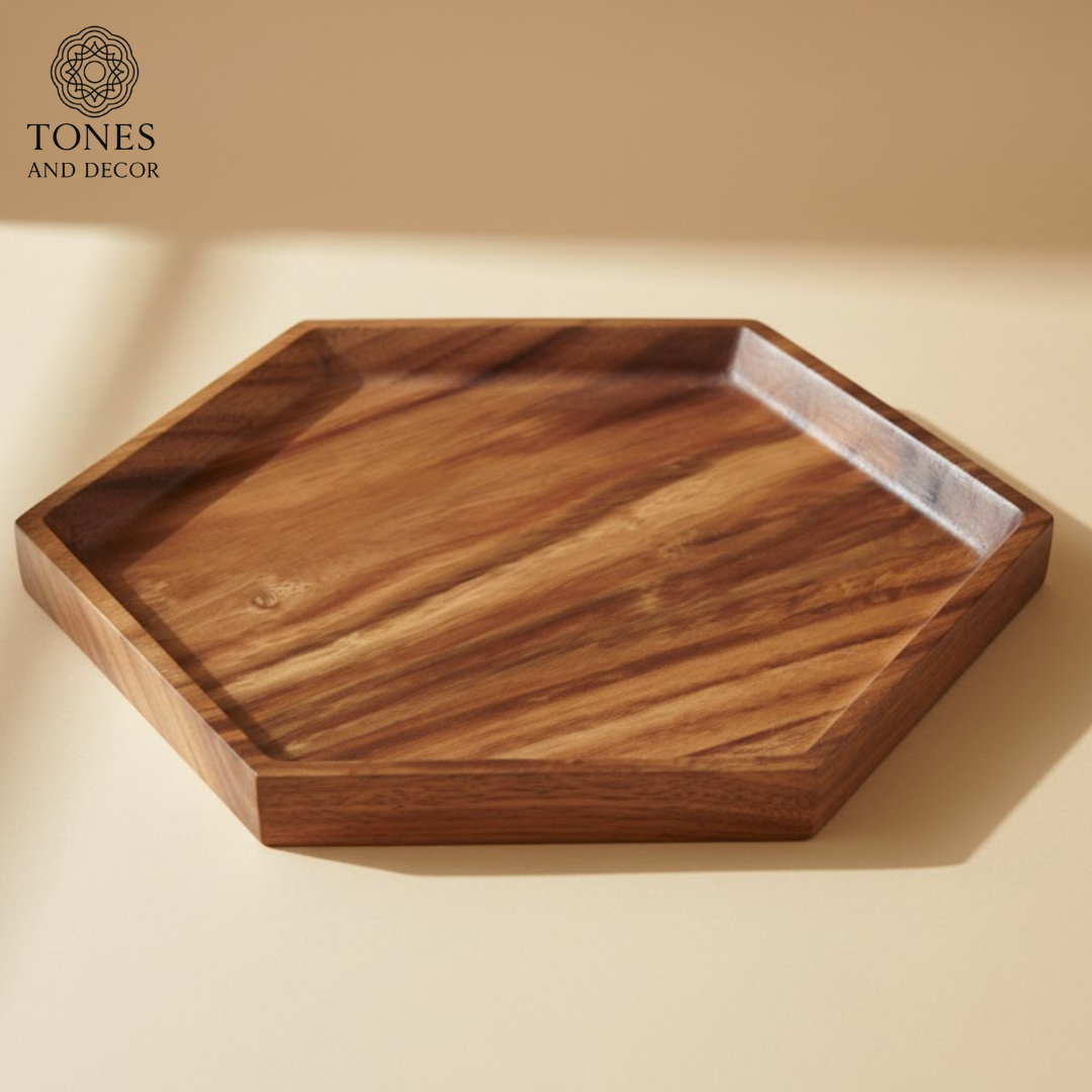 Hexagonal Handcrafted Mango Wood Serving Tray