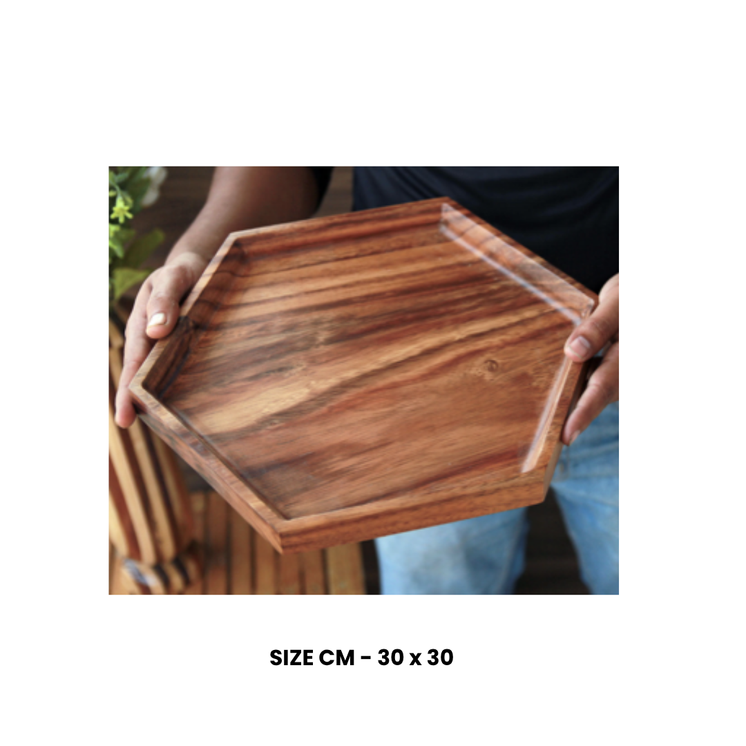 Hexagonal Handcrafted Mango Wood Serving Tray
