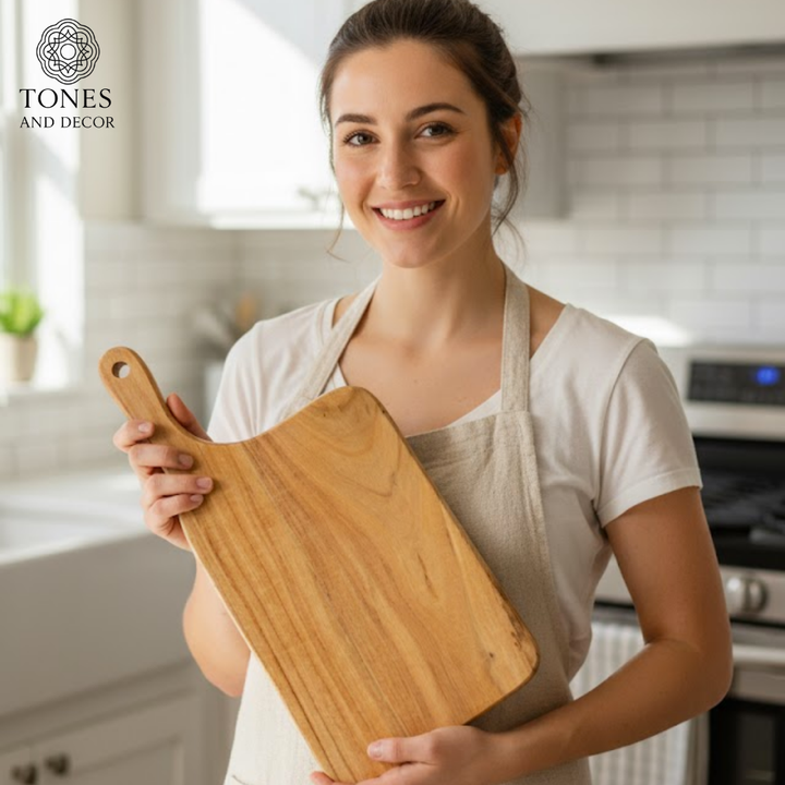Handcrafted Curved-Handle Wooden Chopping & Serving Board – 40.64 × 20.32 cm