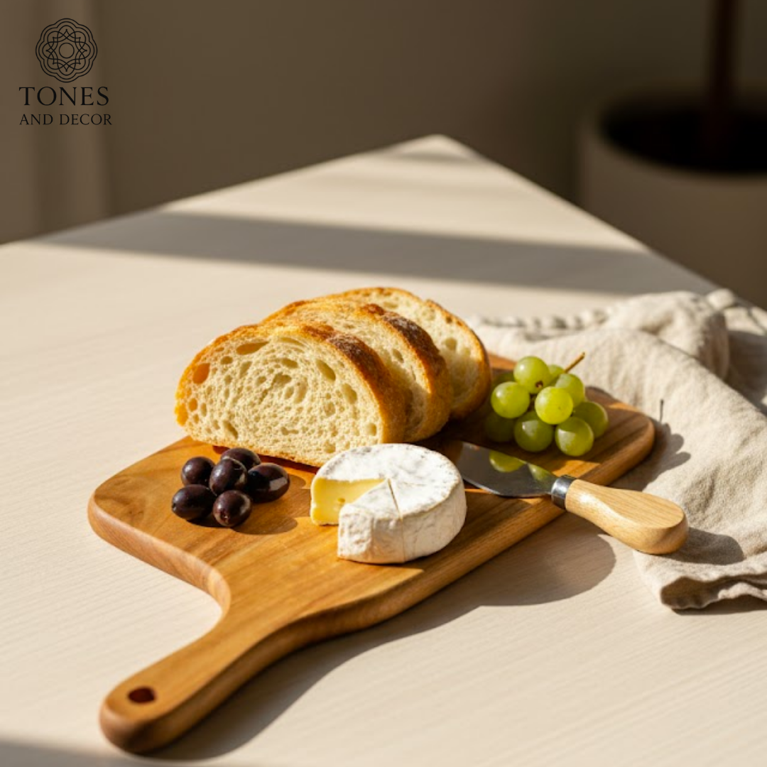 Handcrafted Curved-Handle Wooden Chopping & Serving Board – 40.64 × 20.32 cm