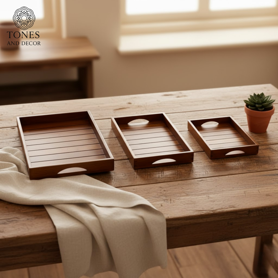 Set of 3 Handcrafted Mango Wood Serving Trays