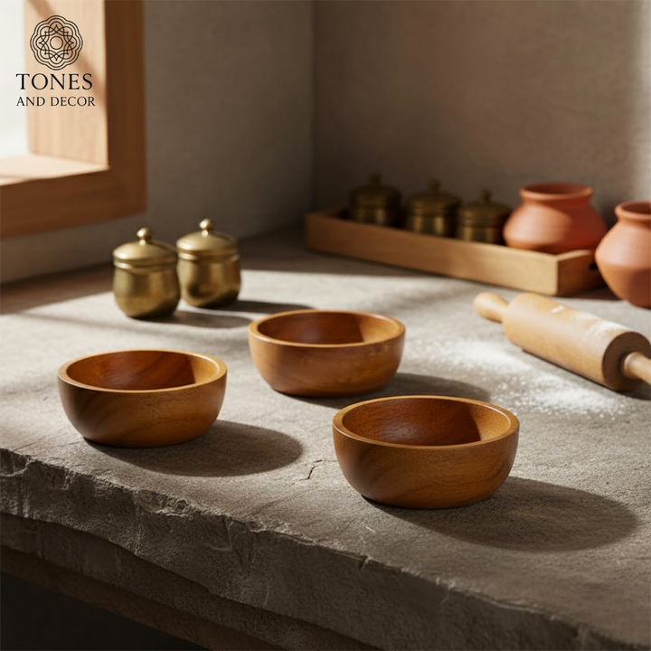 Premium Sheesham Wood Serving Bowl Set (Set of 4) – Handcrafted & Natural Finish