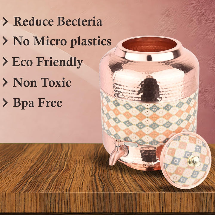 Ayurvedic Pure Copper Matka With Elegant Hammered Ethnic Design 11Ltr