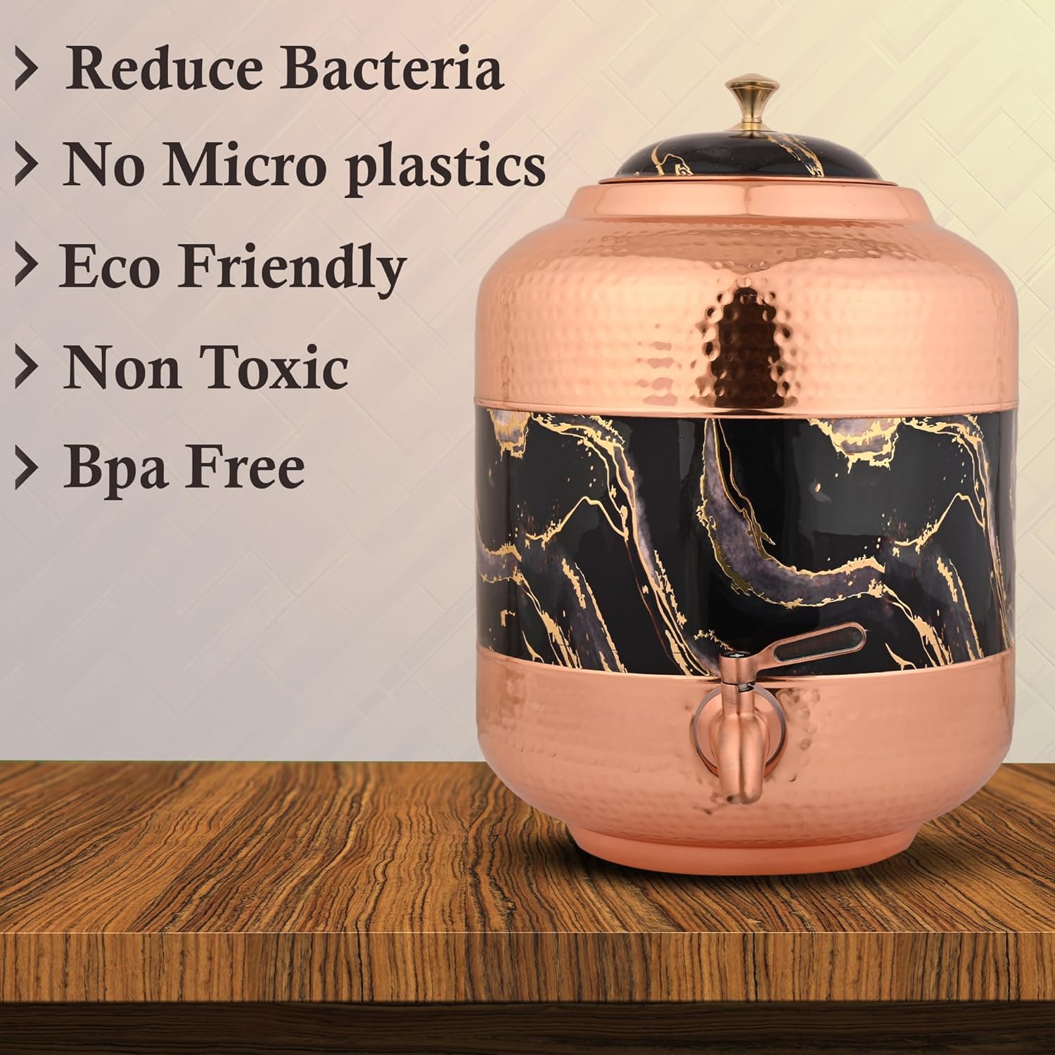 Pure Copper Water Dispenser With Royal Black Hammer Carved Design – 11Ltr