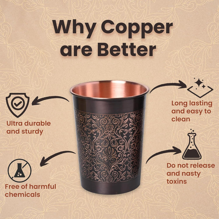 India Premium Copper Water Glass – Handcrafted Carving Design
