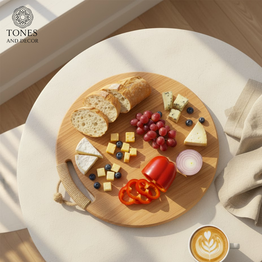 Handcrafted Round Wooden Chopping Board with Rope Handle – 38.1 cm (Heavy-Duty)