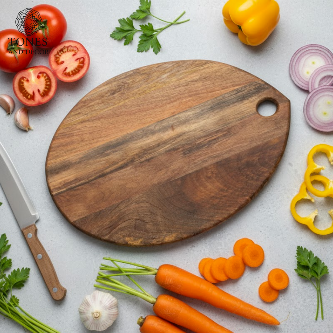 Handcrafted Leaf-Shaped Wooden Chopping & Serving Board – 40 × 35 cm