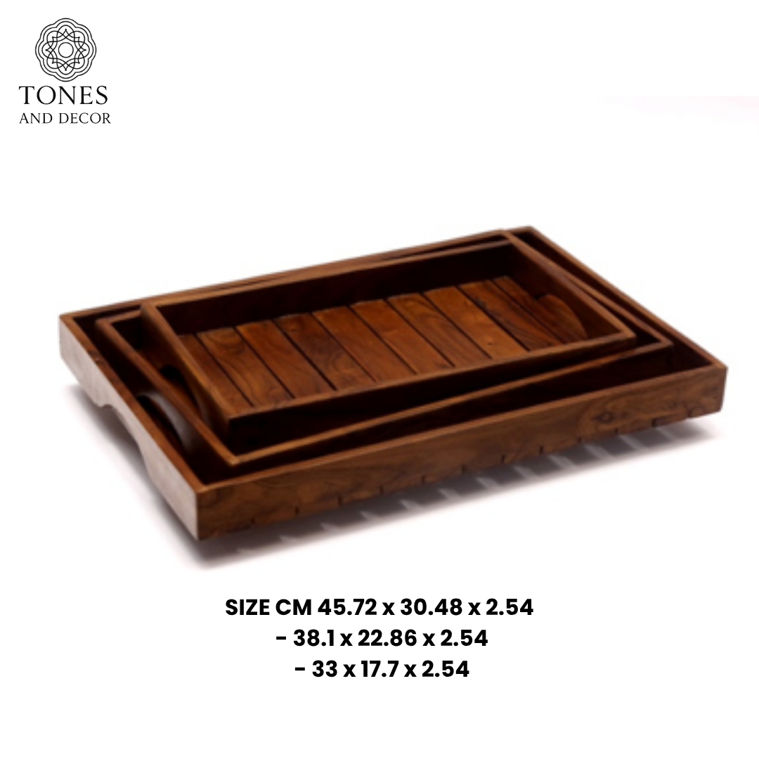 Set of 3 Handcrafted Mango Wood Serving Trays
