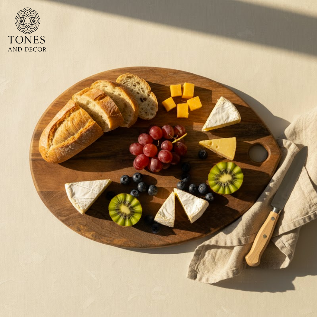 Handcrafted Leaf-Shaped Wooden Chopping & Serving Board – 40 × 35 cm