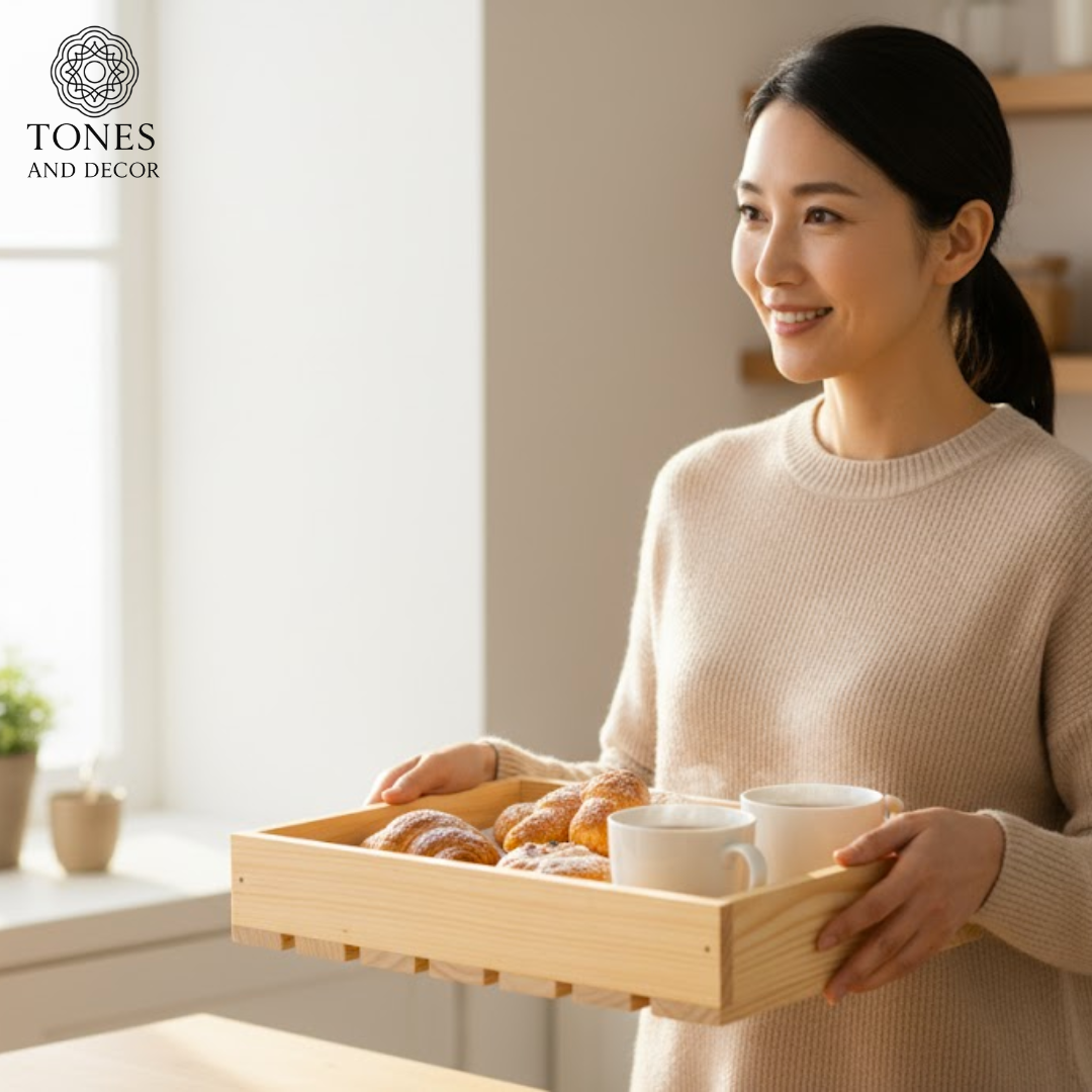 Rustic Slatted Mango Wood Tray
