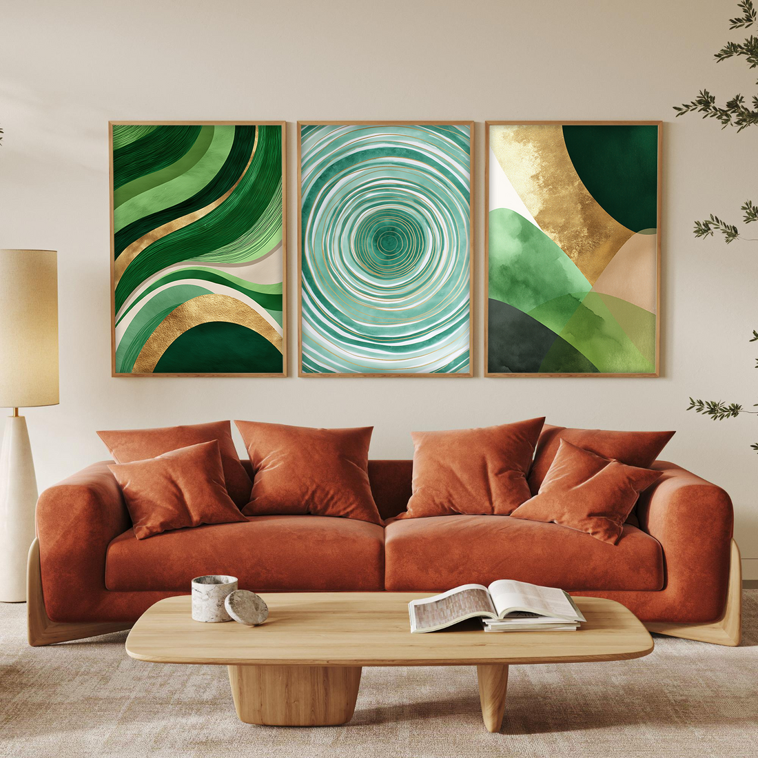 Green & Gold Abstract Wall Art