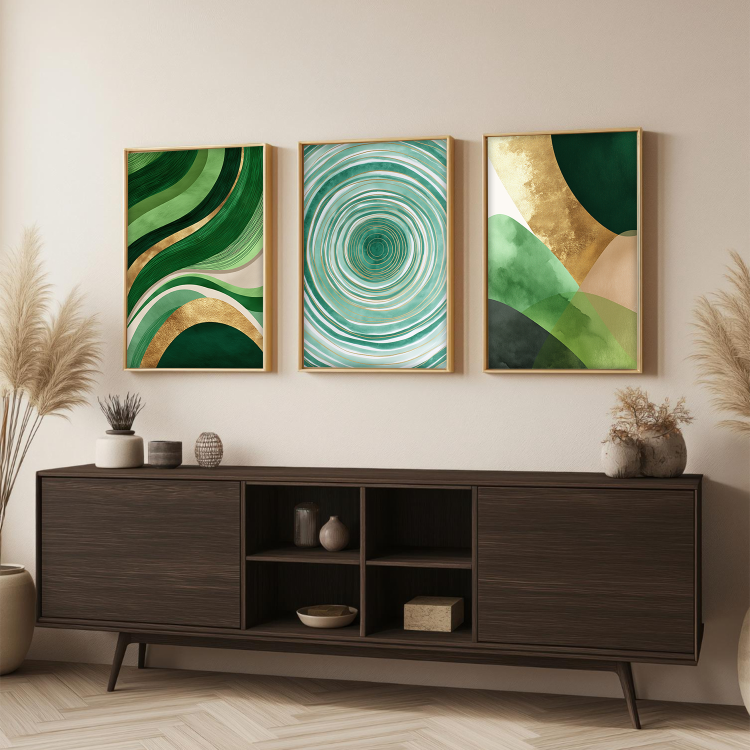 Green & Gold Abstract Wall Art