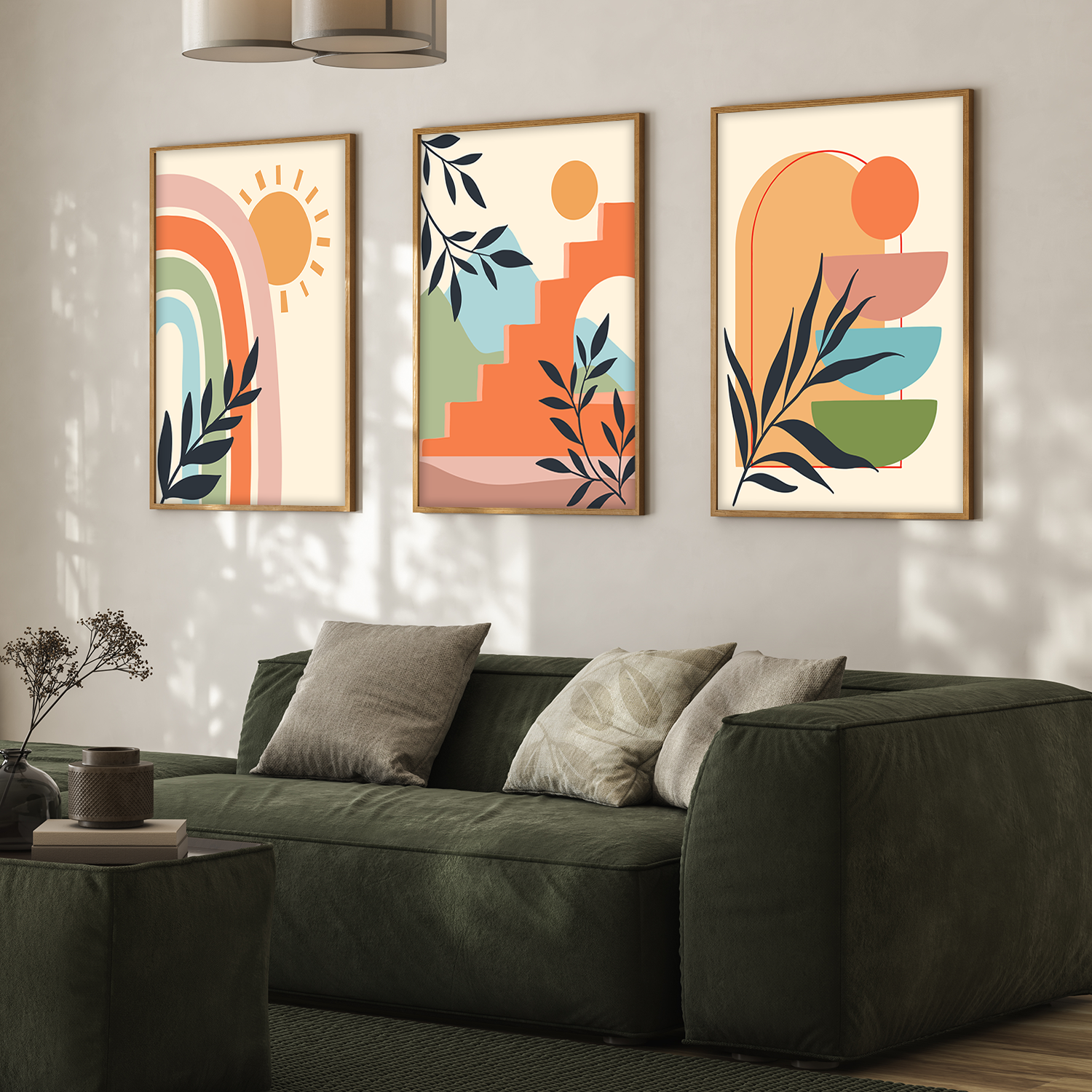 Boho Abstract Wall Art – Modern Rainbow, Botanical & Geometric Framed Prints