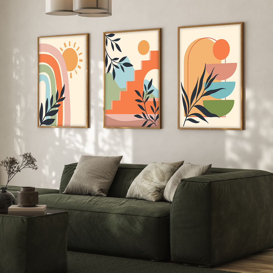 Boho Abstract Wall Art – Modern Rainbow, Botanical & Geometric Framed Prints