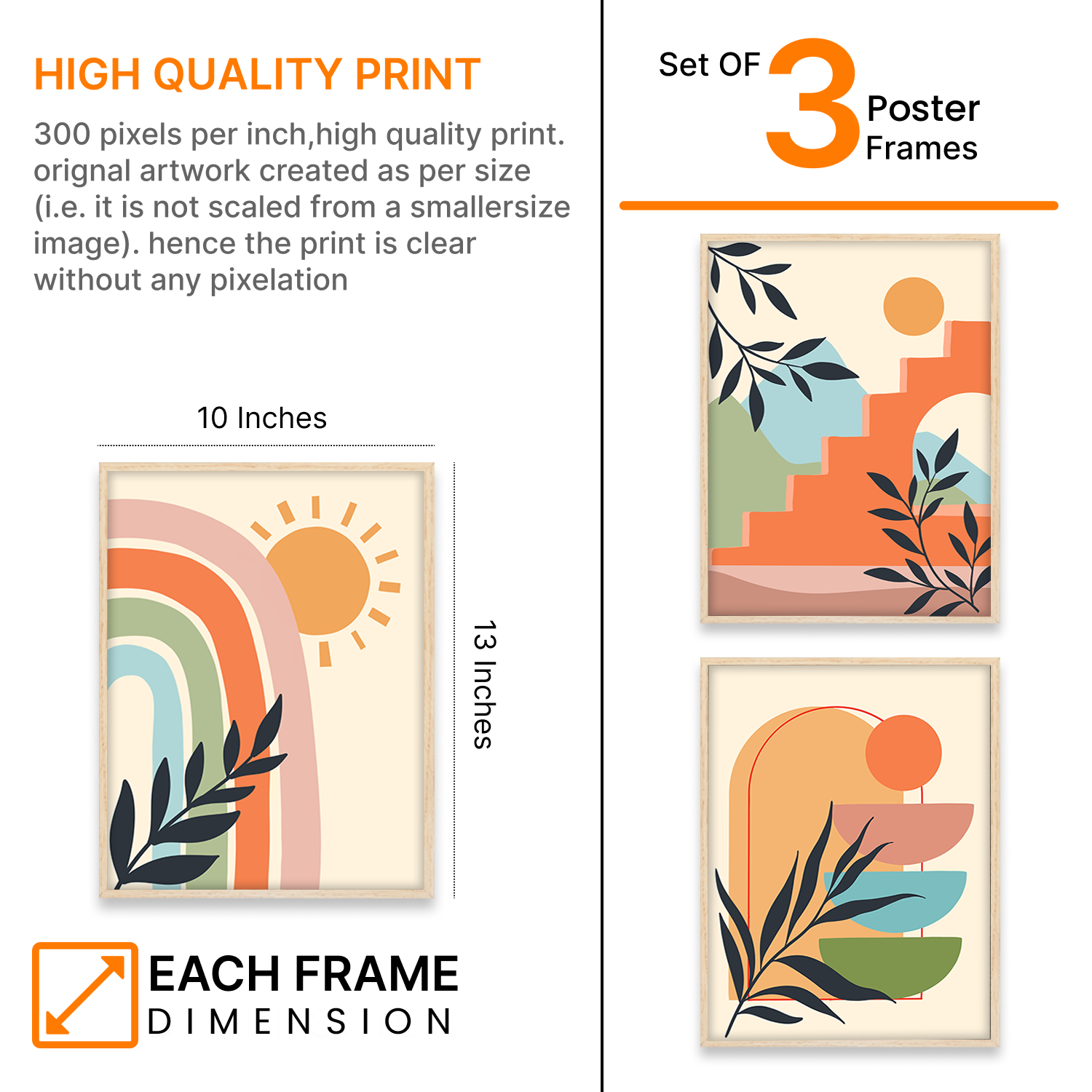 Boho Abstract Wall Art – Modern Rainbow, Botanical & Geometric Framed Prints