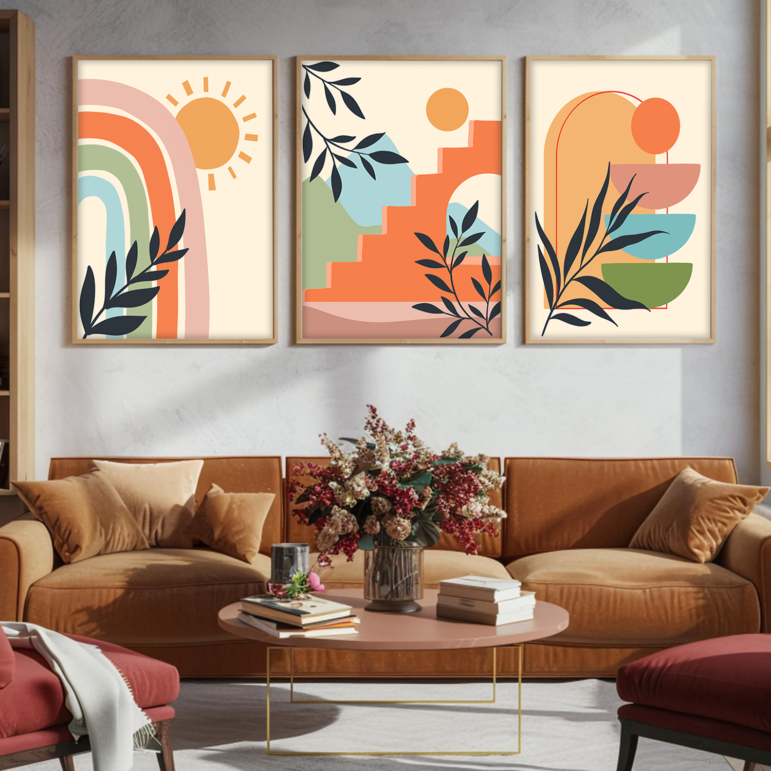 Boho Abstract Wall Art – Modern Rainbow, Botanical & Geometric Framed Prints