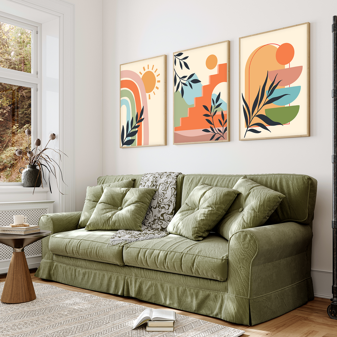 Boho Abstract Wall Art – Modern Rainbow, Botanical & Geometric Framed Prints