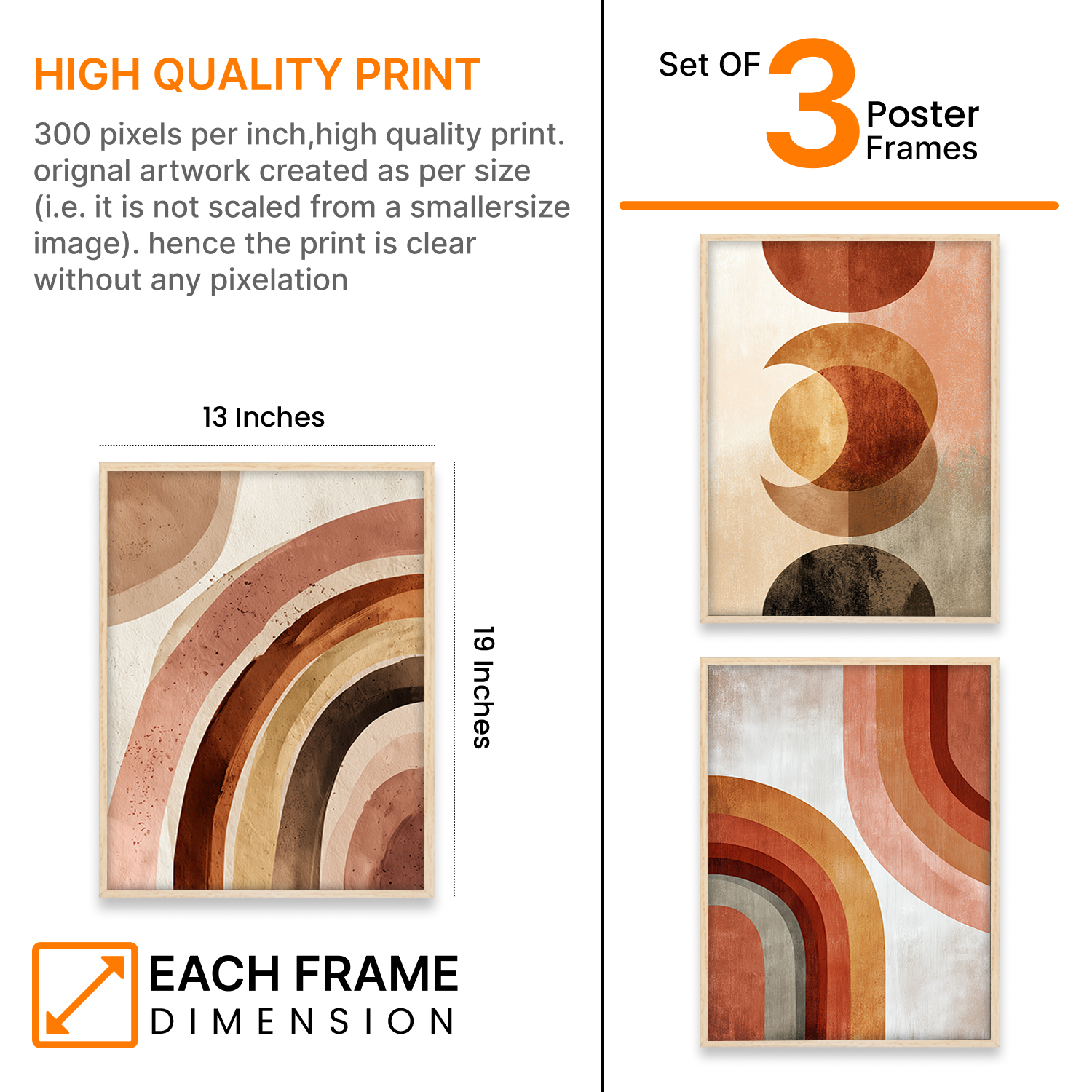 Mid-Century Modern Abstract Wall Art – Terracotta Rainbow & Geometric Framed Prints
