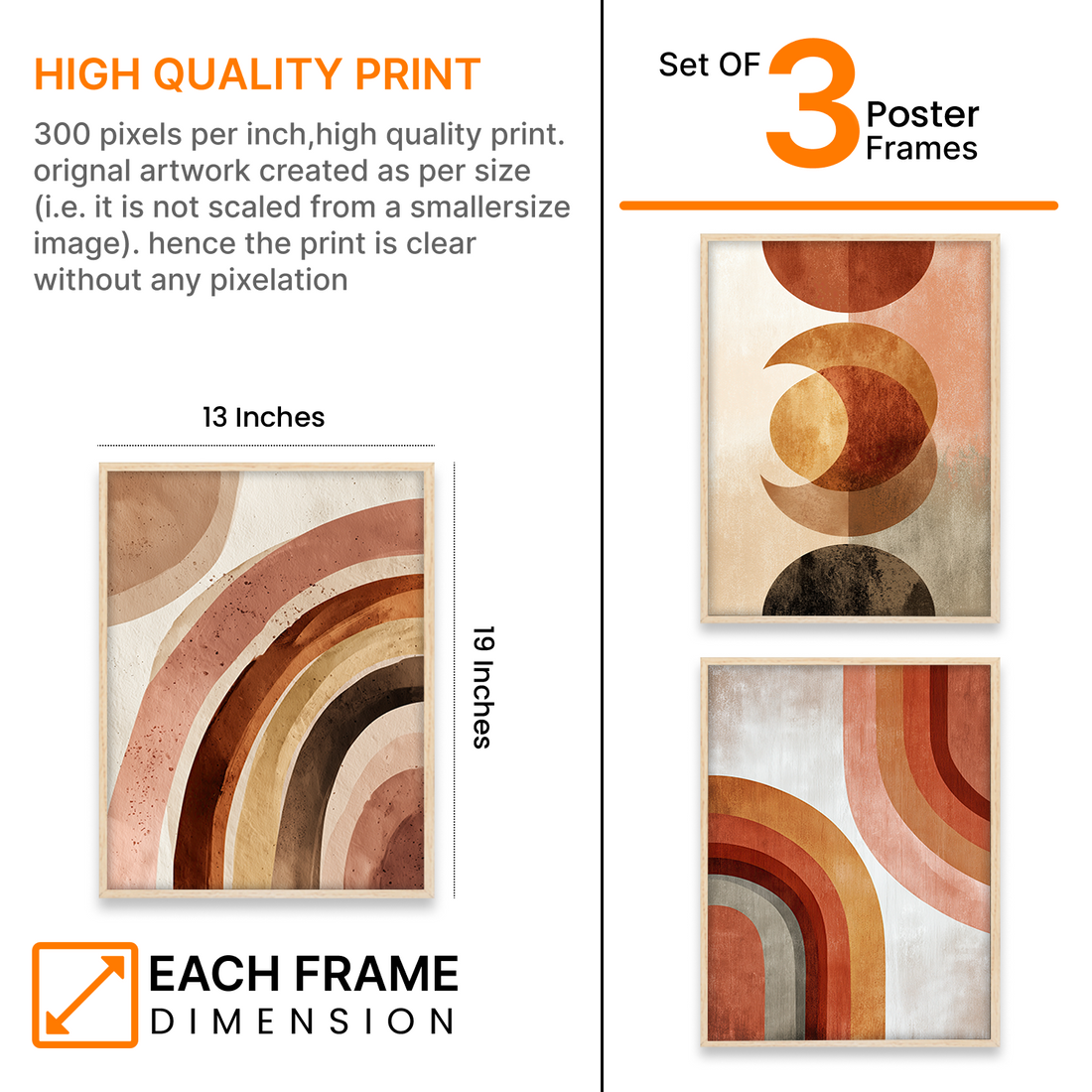 Mid-Century Modern Abstract Wall Art – Terracotta Rainbow & Geometric Framed Prints