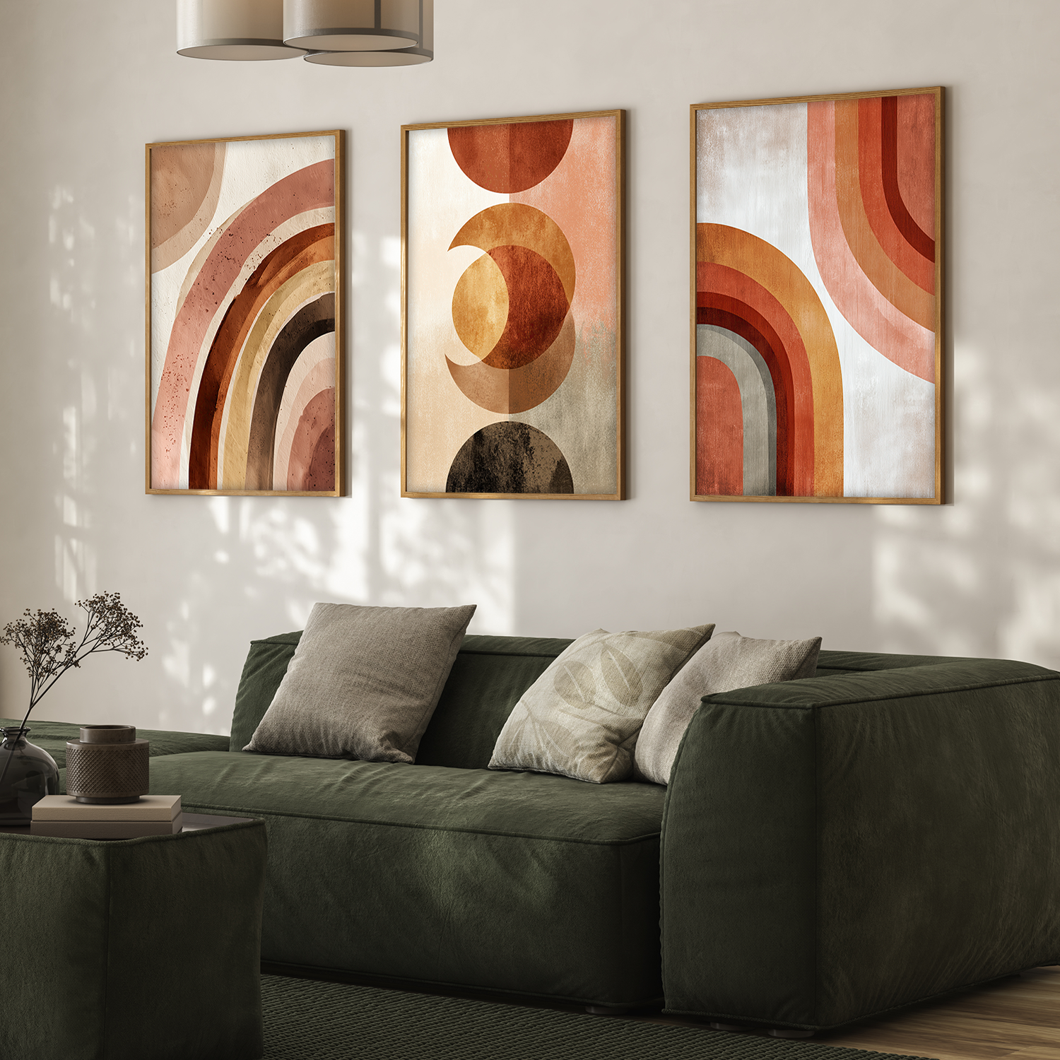 Mid-Century Modern Abstract Wall Art – Terracotta Rainbow & Geometric Framed Prints