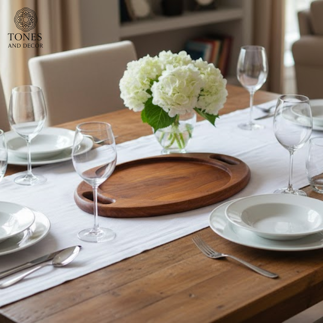 Handcrafted Oval Mango Wood Serving Tray with Handles