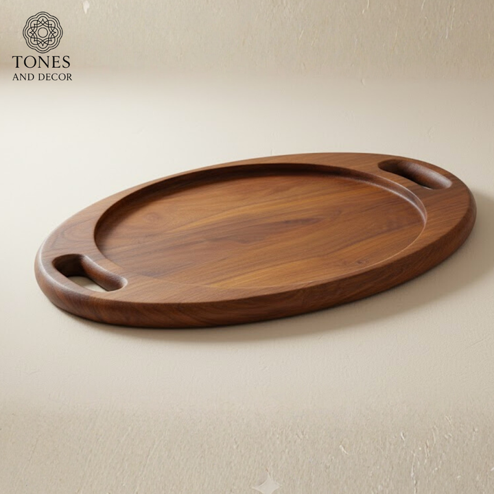 Handcrafted Oval Mango Wood Serving Tray with Handles