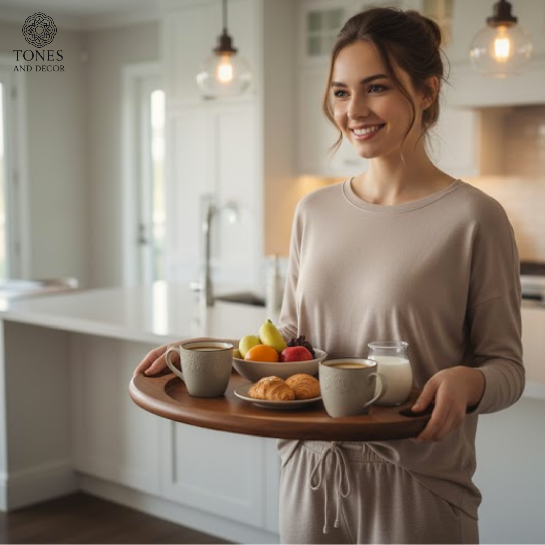 Handcrafted Oval Mango Wood Serving Tray with Handles
