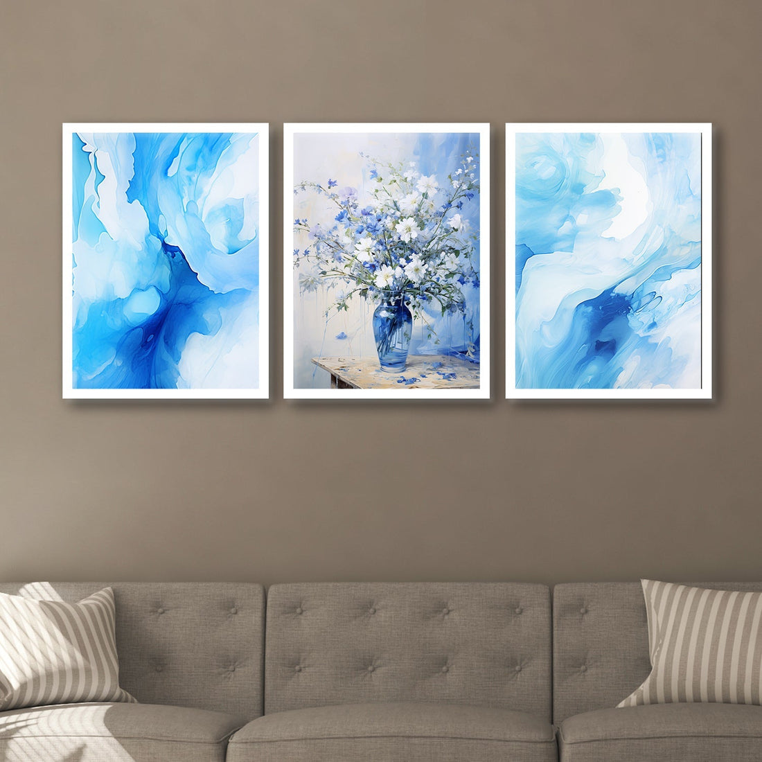 Sky Blue Flower Pot Painting