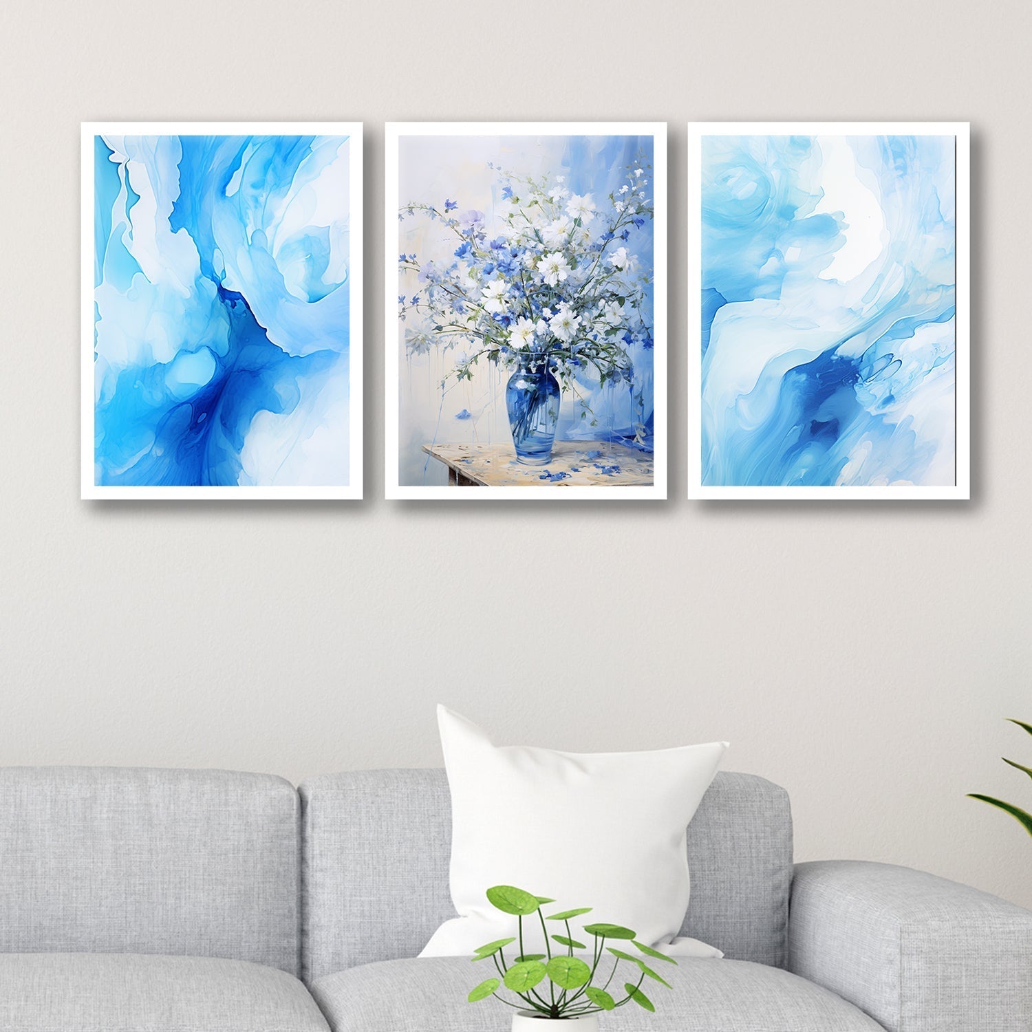 Sky Blue Flower Pot Painting