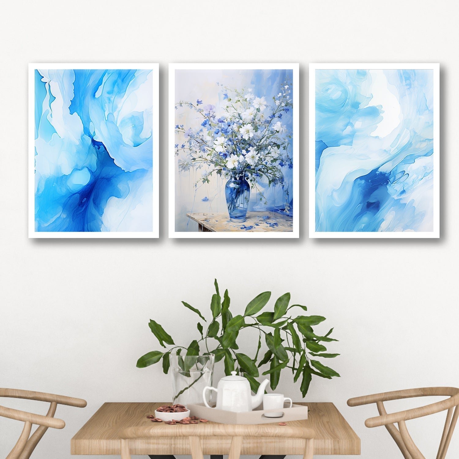 Sky Blue Flower Pot Painting