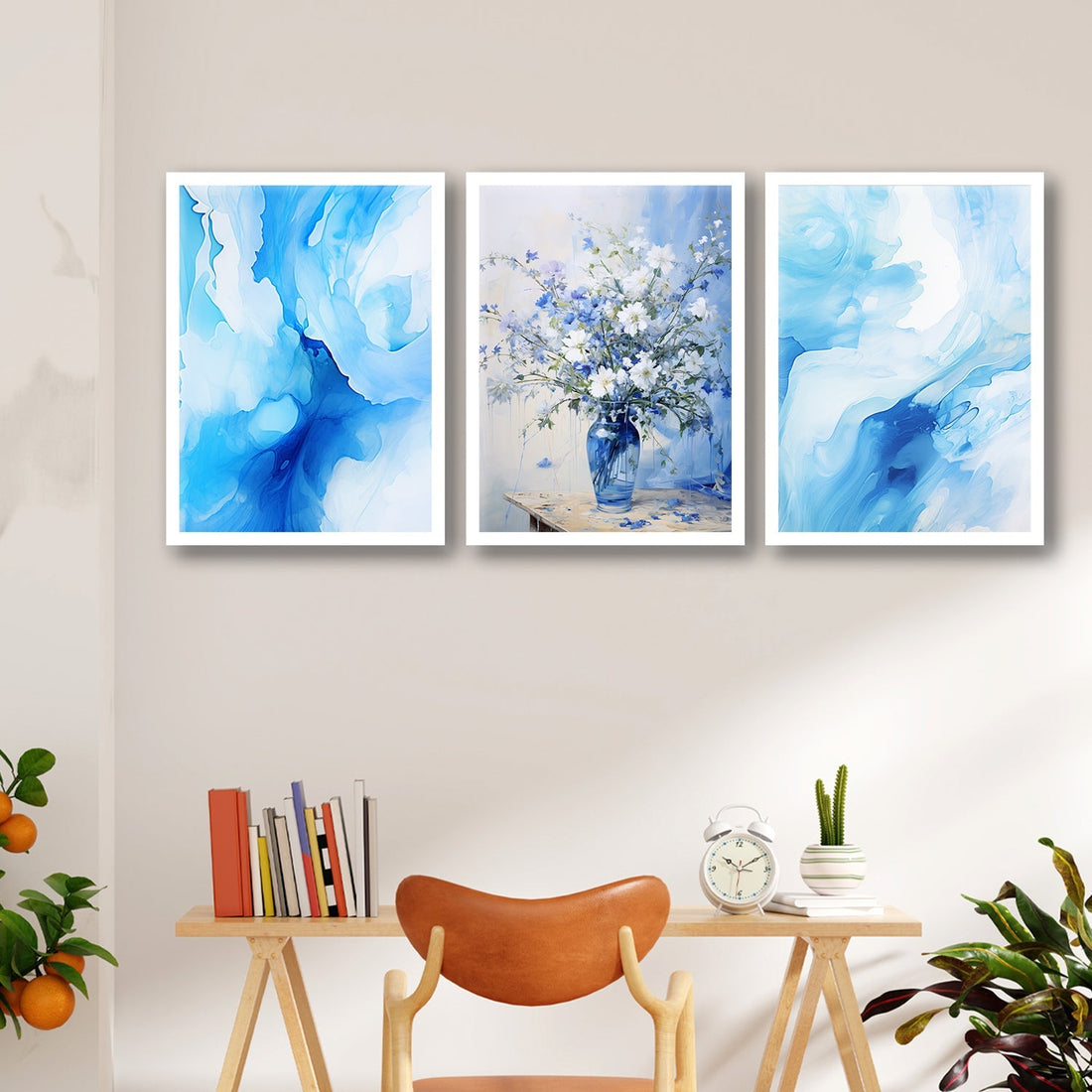 Sky Blue Flower Pot Painting