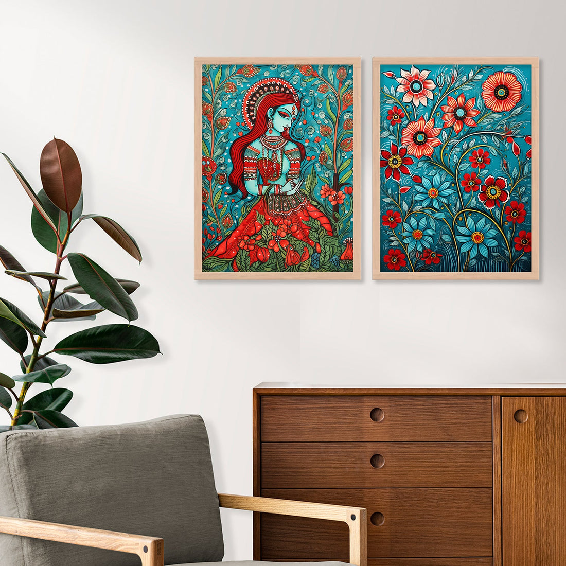 Joyful Folk Flower Wall Painting