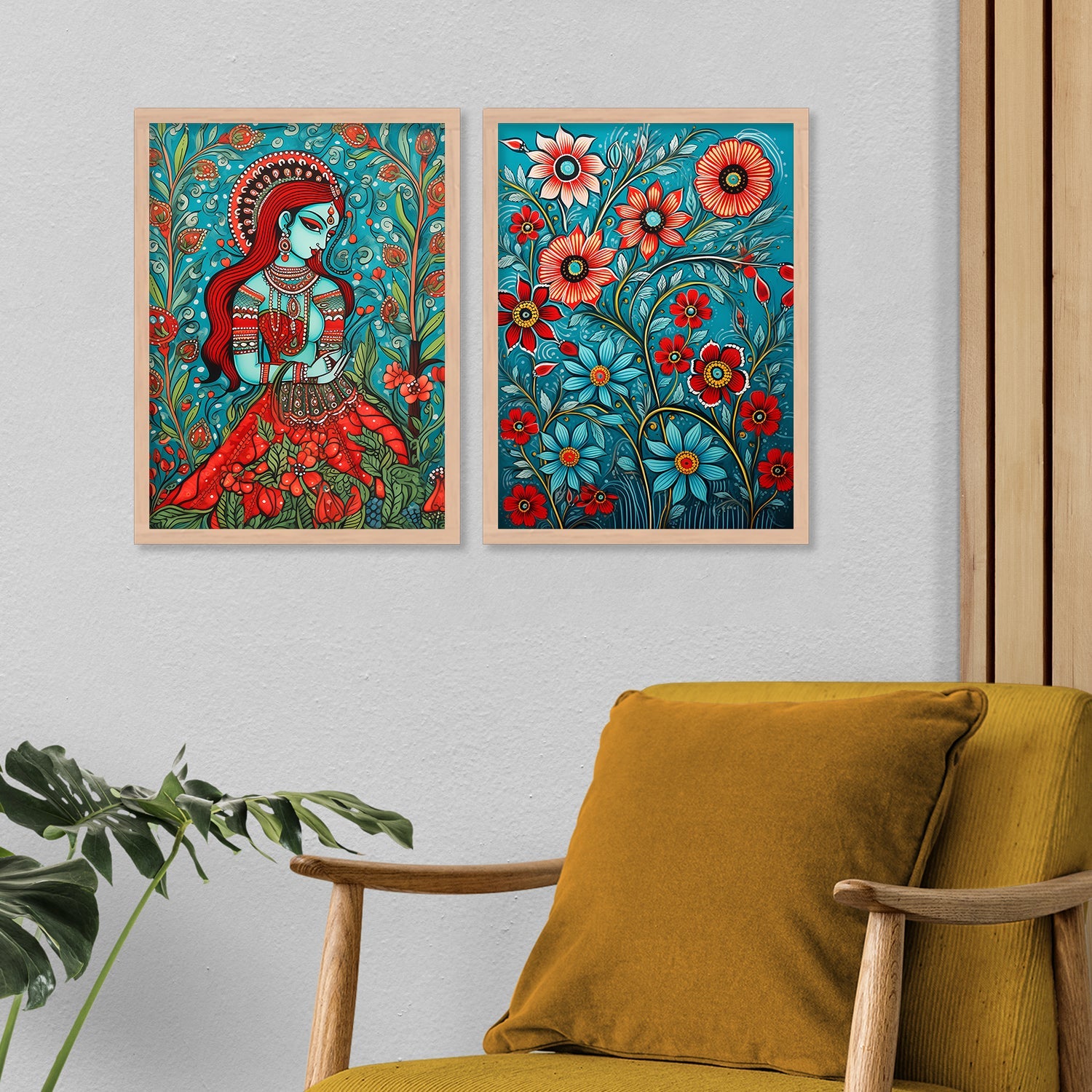 Joyful Folk Flower Wall Painting