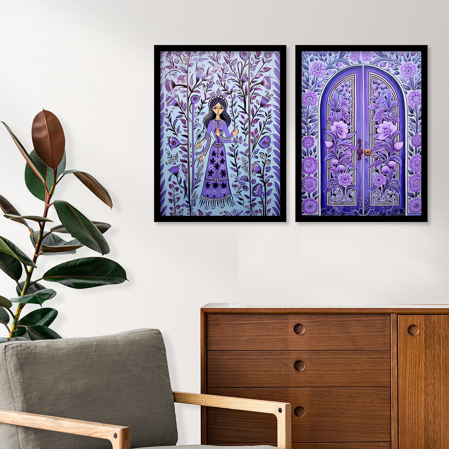 Flower Printed Door Madhubani Framed Wall Painting