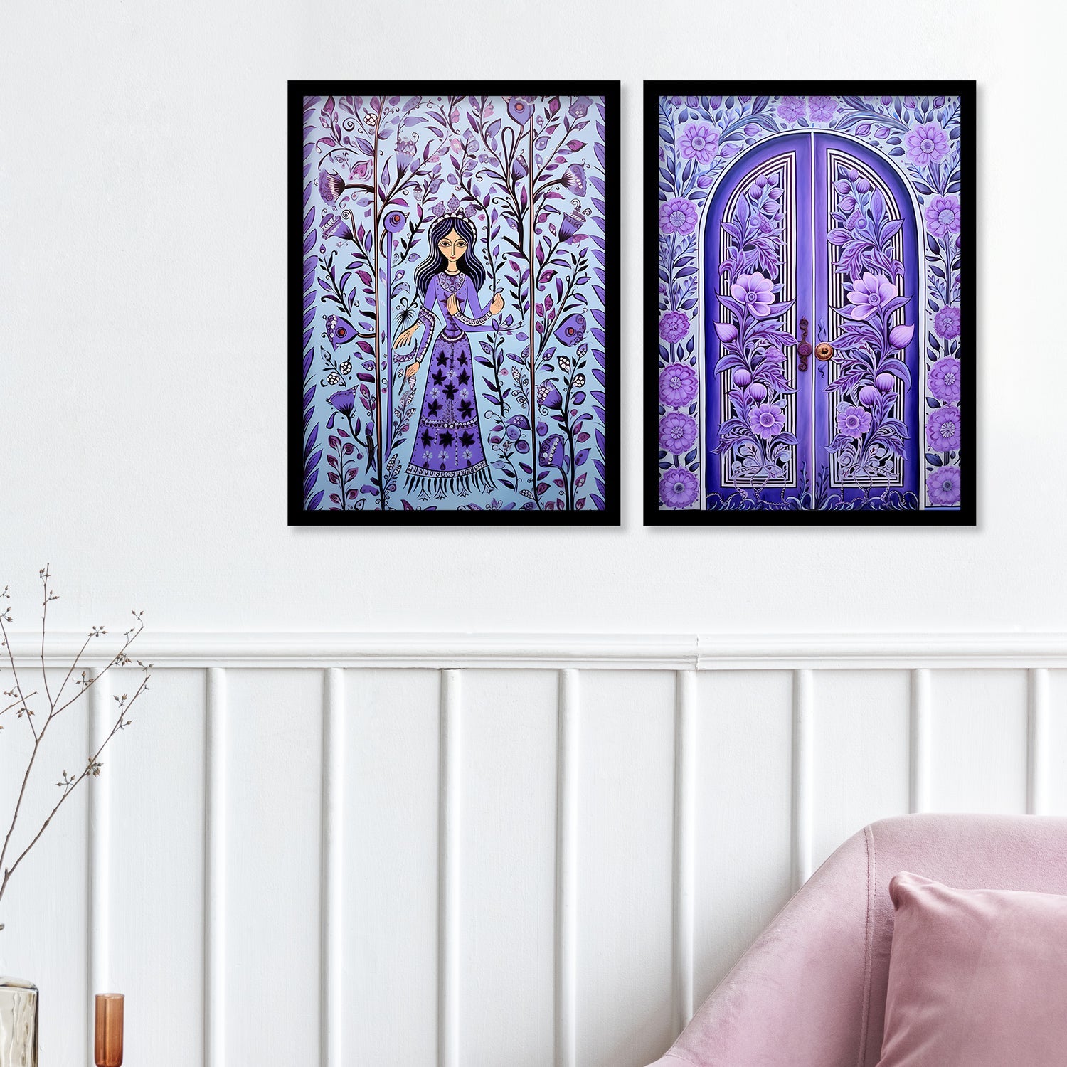 Flower Printed Door Madhubani Framed Wall Painting