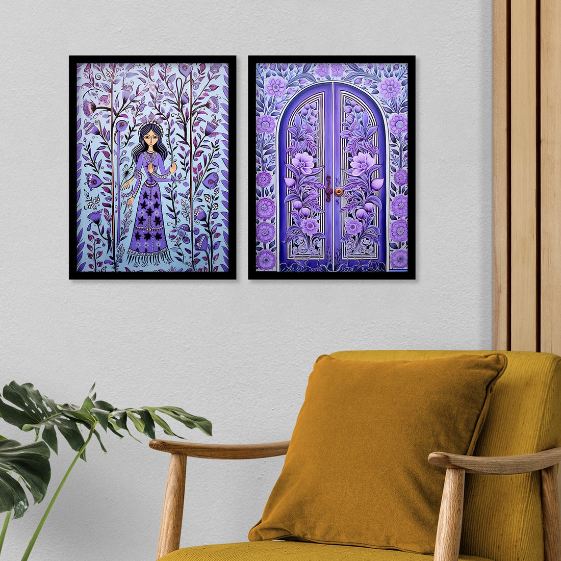 Flower Printed Door Madhubani Framed Wall Painting