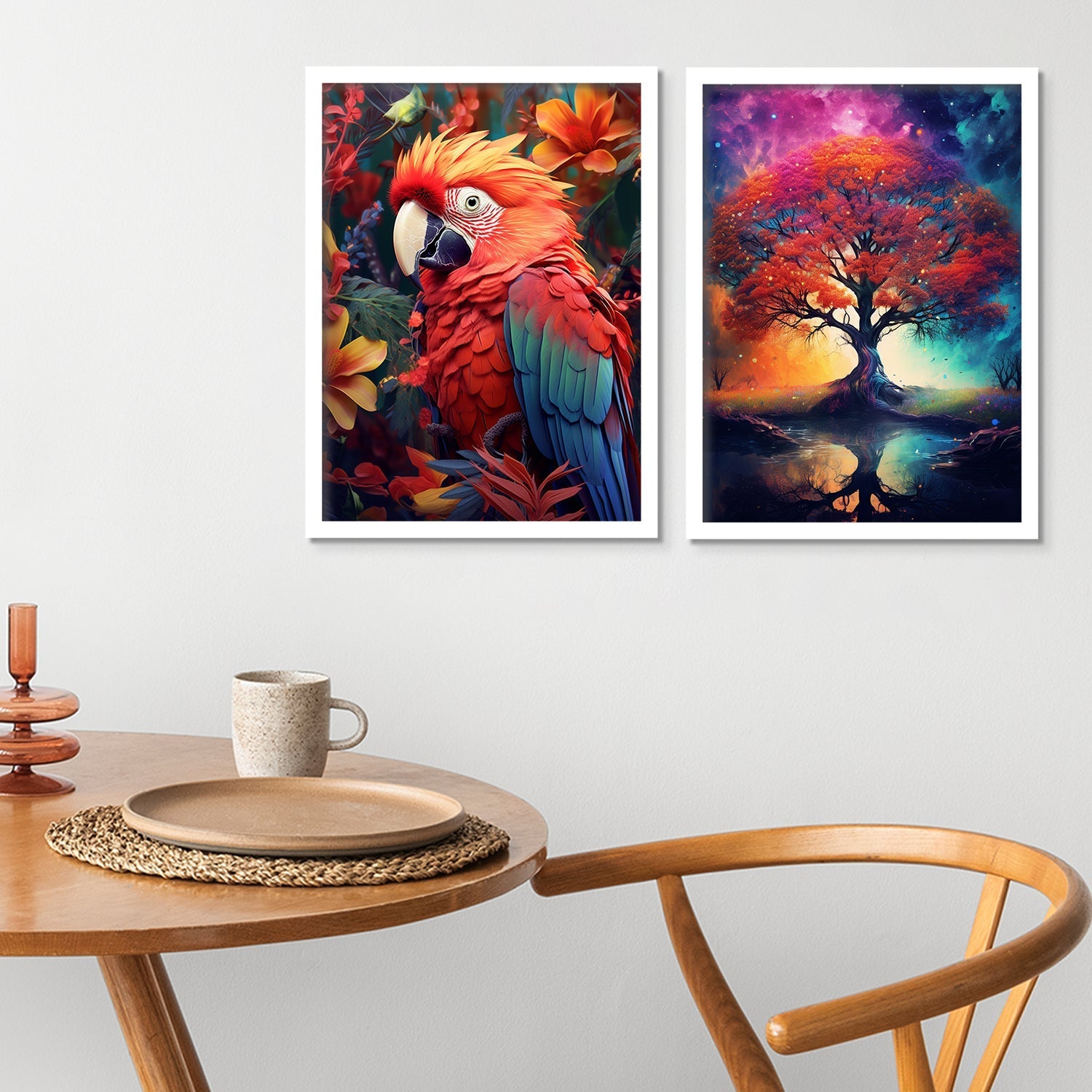 Amazing Red Parrot And Banyan Tree