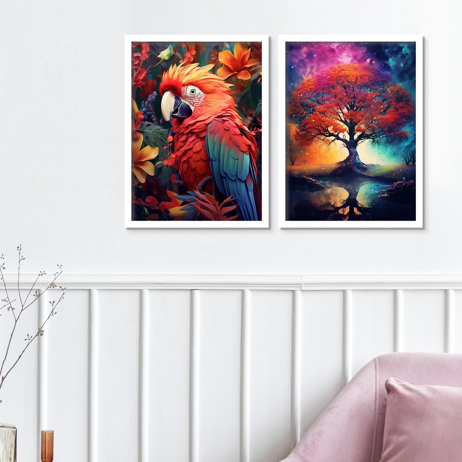 Amazing Red Parrot And Banyan Tree