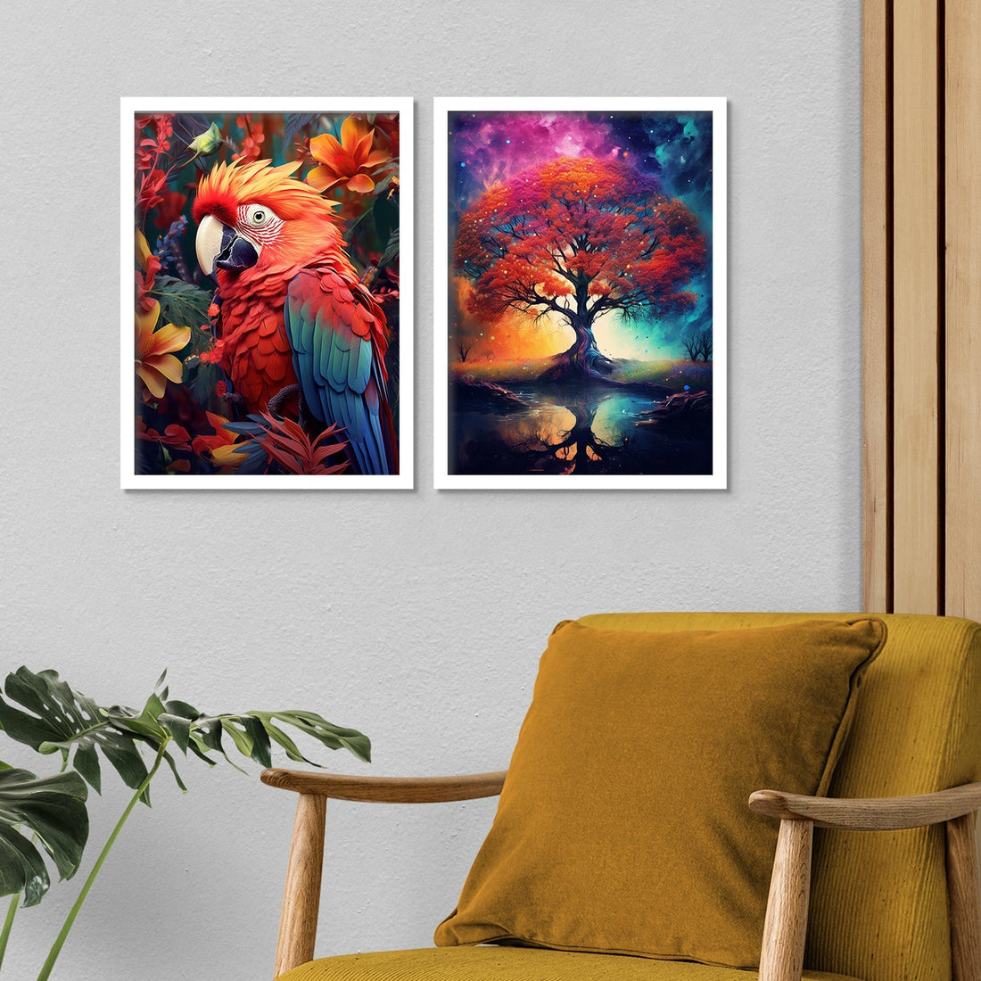 Amazing Red Parrot And Banyan Tree