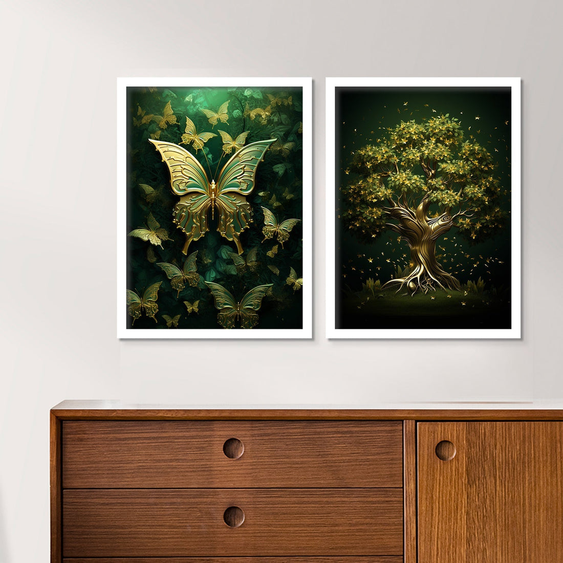 Shining Green Butterfly And Tree