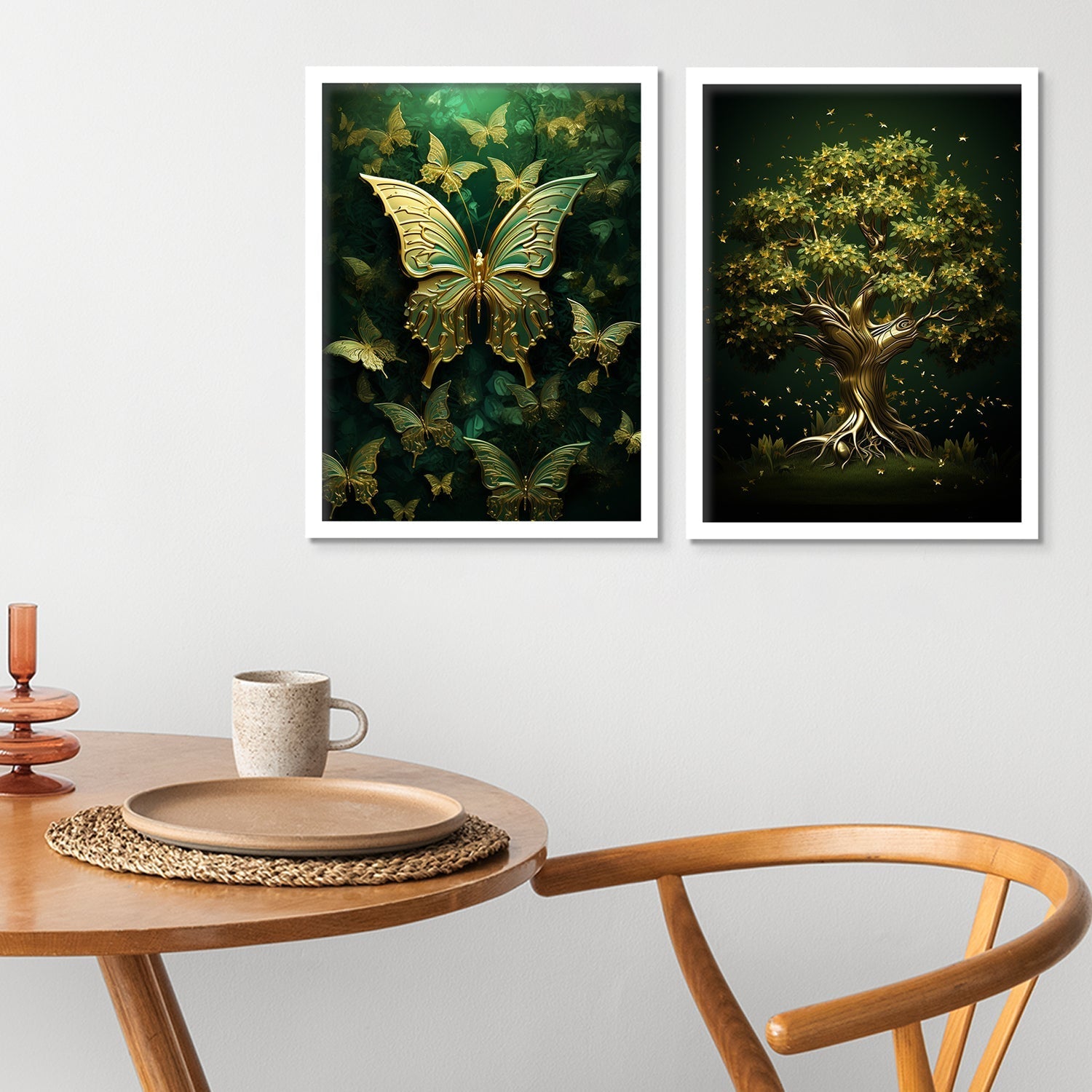 Shining Green Butterfly And Tree