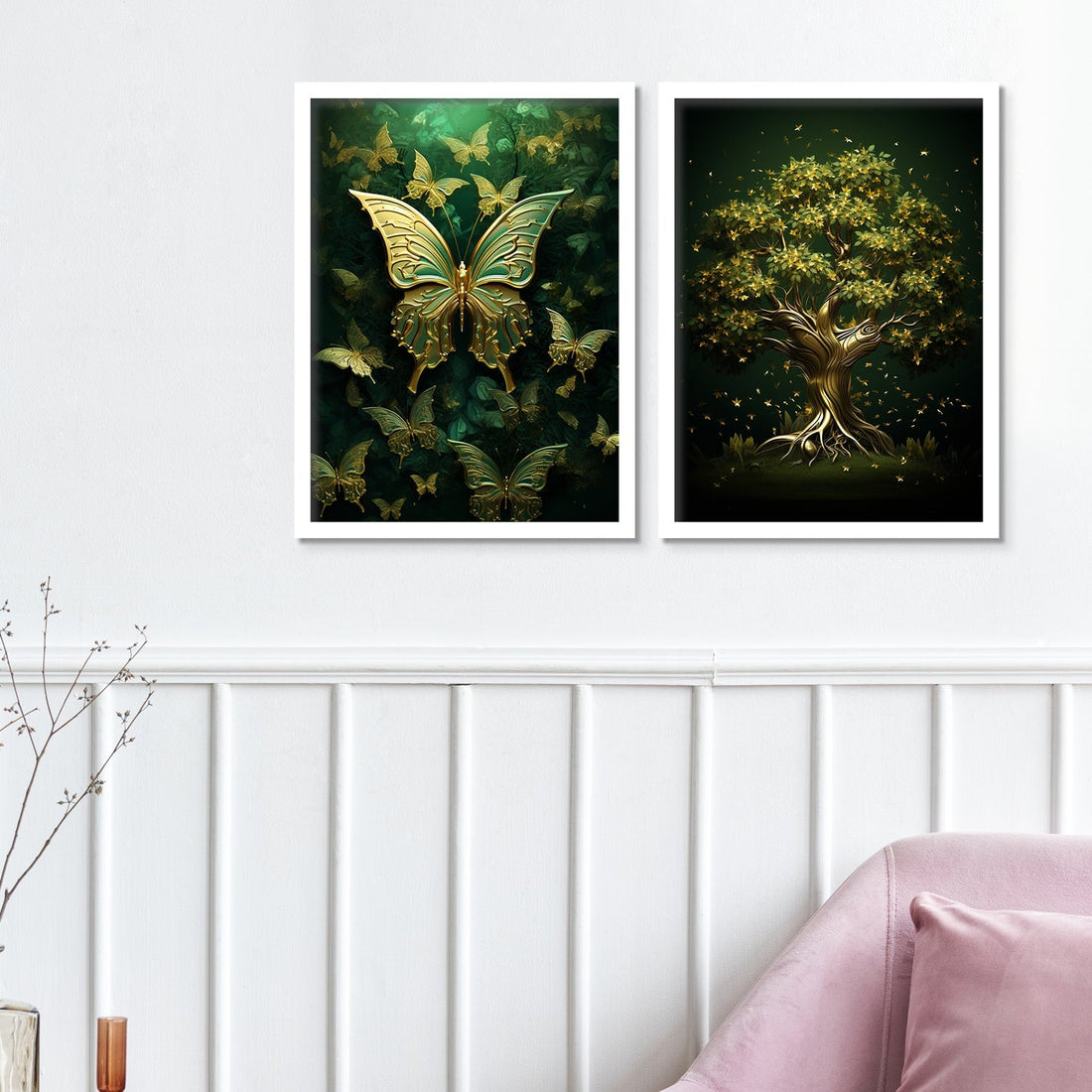 Shining Green Butterfly And Tree