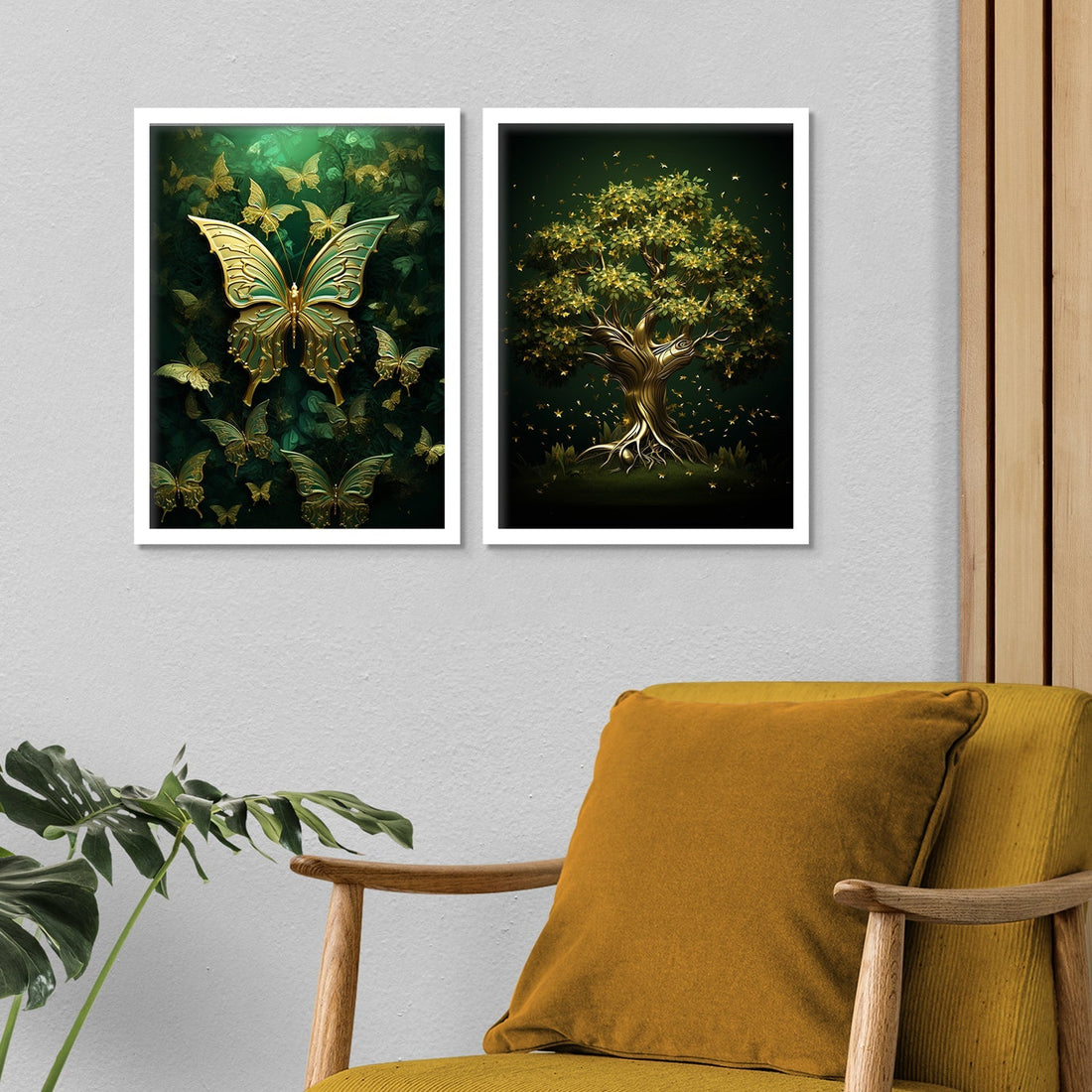 Shining Green Butterfly And Tree